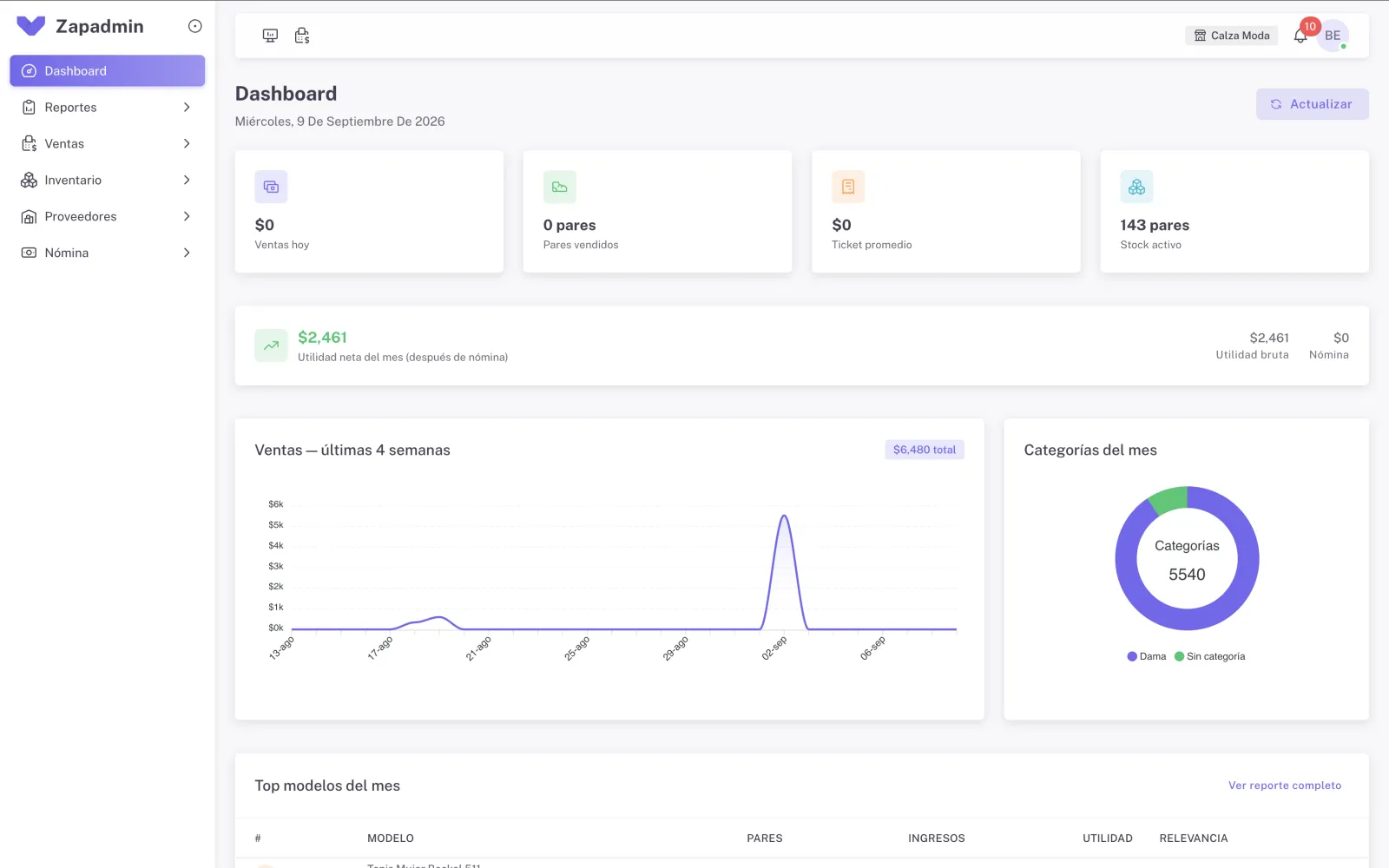 Zapadmin — punto de venta y gestión para zapaterías